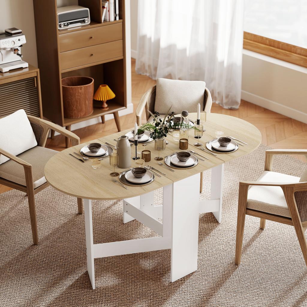 Folding Dining Table, Oval, Seats up to 6, Natural Wood