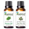 KAZIMA Kombi aus Neemöl und Teebaumöl - 100% reines & unverdünntes Öl für Akne, Narben, Hautfeuchtigkeit & Schuppenkontrolle, je 15 ml