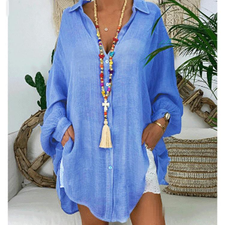 Top a Maniche Lunghe da Donna Taglia Plus Camicia Bianco Tunica Cardigan Casual Largo Bottoni Colletto Classico Bluse Camicie