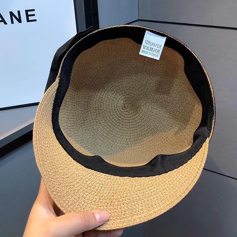 Pălărie nouă de soare pentru femei de vară din paie respirabilă modă cu fundă pălărie de protecție solară pentru vacanță la malul mării