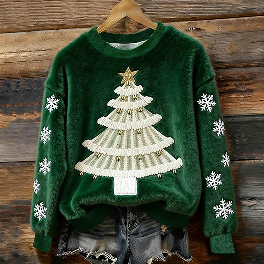 Women's Fashion Casual Round Neck Long Sleeve Top Printed Pullover Sweatshirt