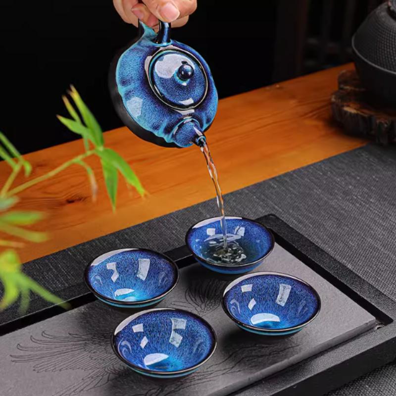 Ceramic Teapot and Teacup Set, Tea Set, Kung Fu Tea Set, Jun Kiln Teapot and Teacup Replacement, Sand Gold Chinese Tea Set, Cup