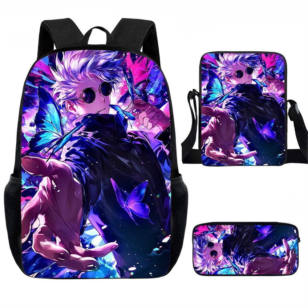 J-Jujutsu Kaisen 3pcs Set Backpack 40cm/15.7inch School Bags Shoulder Bag Pencil Case Computer Book Bag for Boys Girls Best Gift