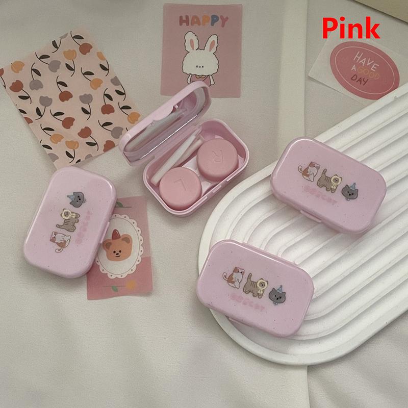 

Мультяшный футляр для контактных линз, однотонный портативный футляр для контактных линз с пинцетом, набор для держателя для дорожного набора, подарок