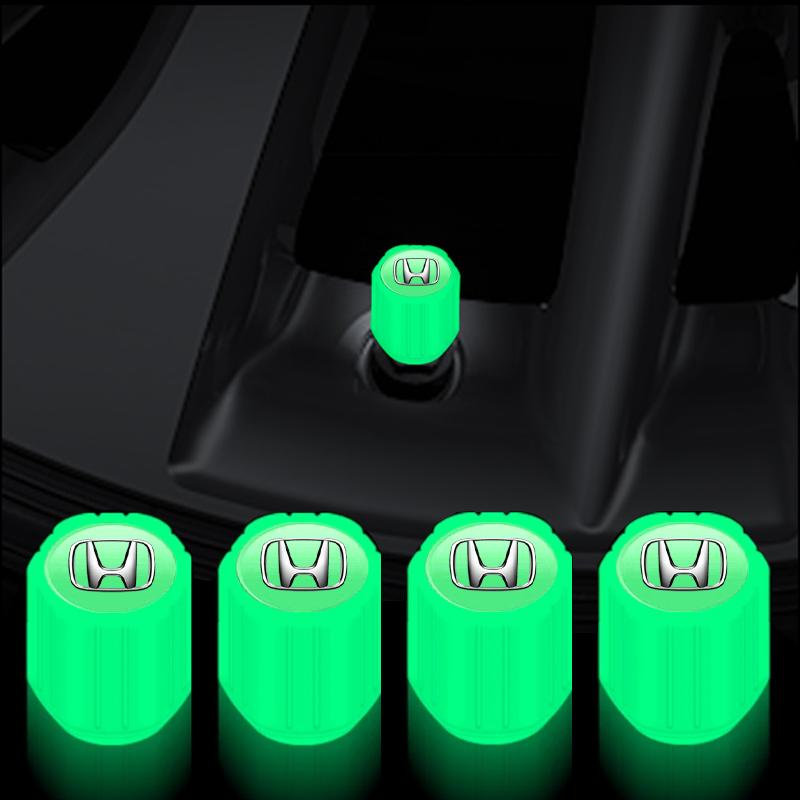 Luminous Car Tire Valve Caps Fluorescent Motorcycle Wheel Tyre For Honda Fit Mugen Insight Type S R VTEC Modulo Vezel RR SiPilot Fit XRV CRV HRV Dio