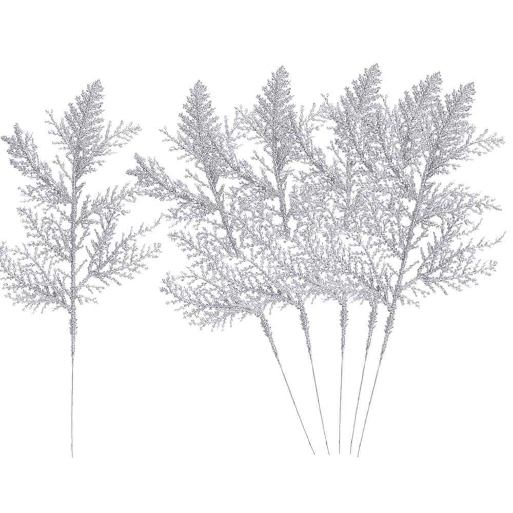 

10/5Pcs Christmas Glitter Artificial Pine Needles Xmas Tree Flowers Branches DIY Garland Ornaments Navidad Party Home Decoration 5PCS серебряный