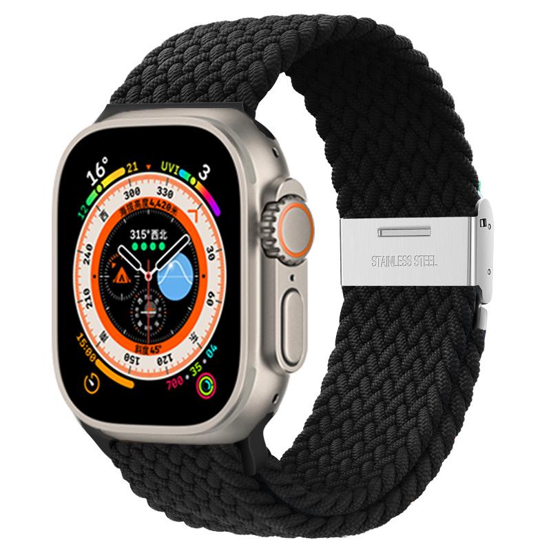 

Ремешок для Apple Watch Ultra Band 49 мм, 45 мм, 44 мм, 40 мм, 41 мм, 42 мм, 40, 45 мм, плетеный браслет Correa соло-петли серии 8, 7, 3, 5, se 6, 4 42mm 44mm 45mm 49mm чёрный