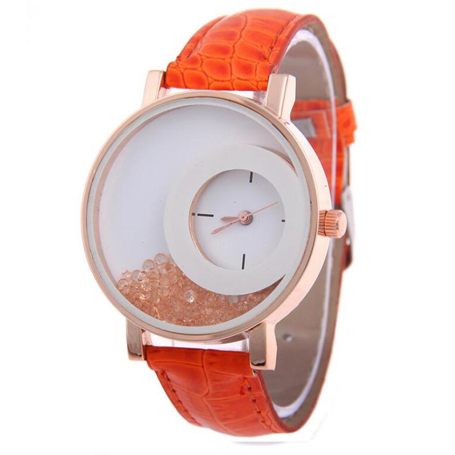 Funny Watch  Rhinestone Designed Round Dial Adjustable Faux Leather Strap Analog Quartz Special Lady Watches AVE