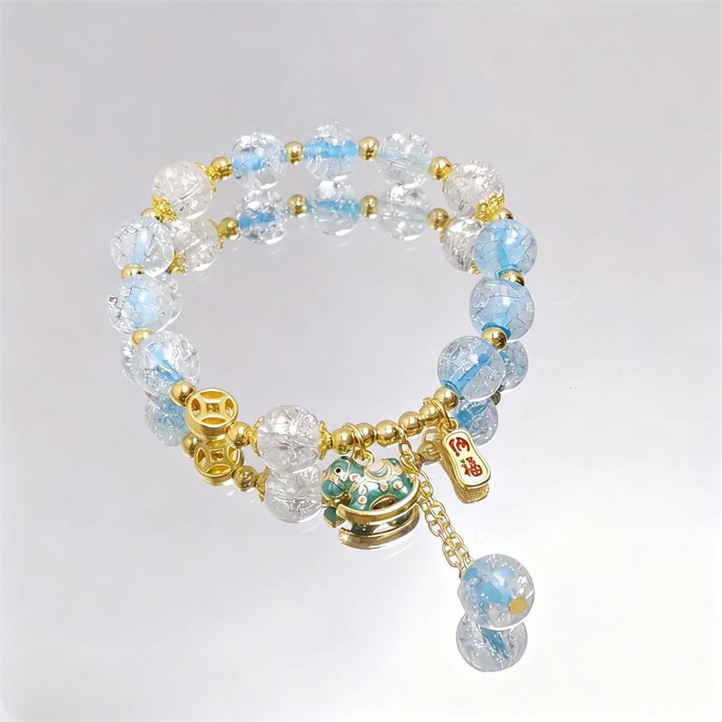 Sweet Colorful Crystal Beaded Bracelets for Women Cute Horse Pendant Elastic Rope Tassel Bracelets Friendship Jewelry Gifts