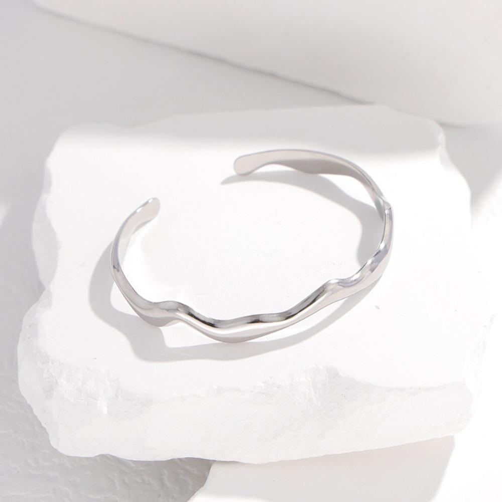 

Geometric Open Bangle Irregular Metal Wavy Bangle Simple Wave Line Bracelet Women серебряный