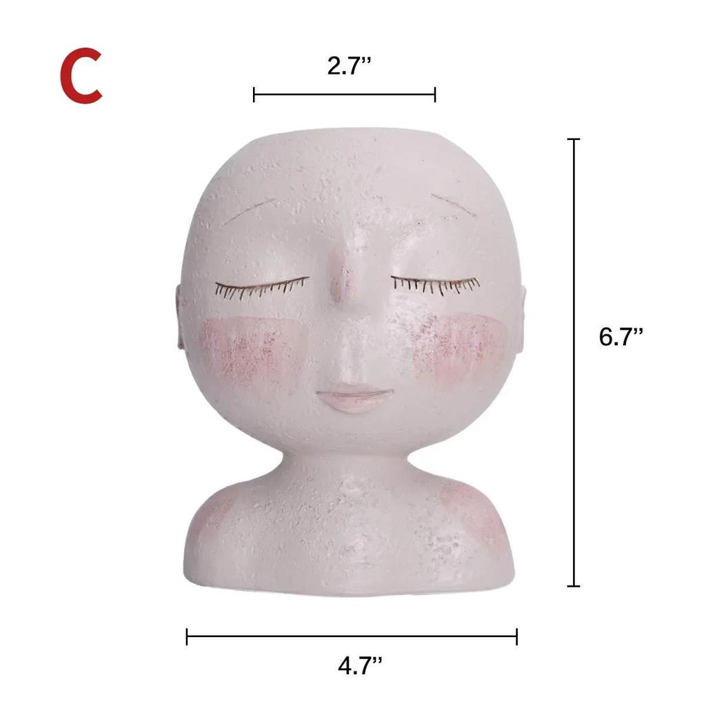 Creative Face Flower Pot Head Planter Pot Succulent Planter Resin Art Statue Sculpture Potted Decorative Ornaments Vase