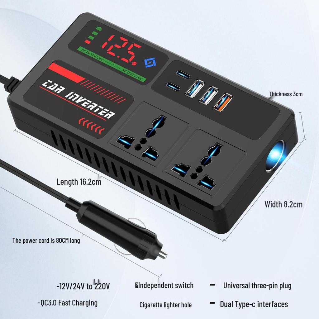 High Power Smart 12V/24V to 220V Car Inverter Charger