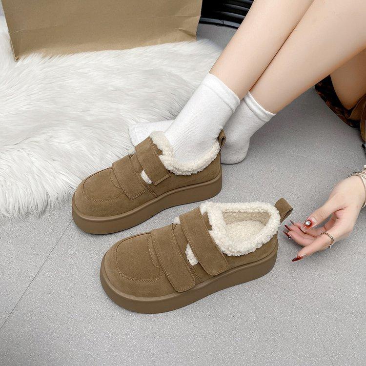Autumn and Winter Cotton Shoes Female Thick Bottom Warm Snow Boots Casual Velcro Short Bokken Shoes Fur Shoes