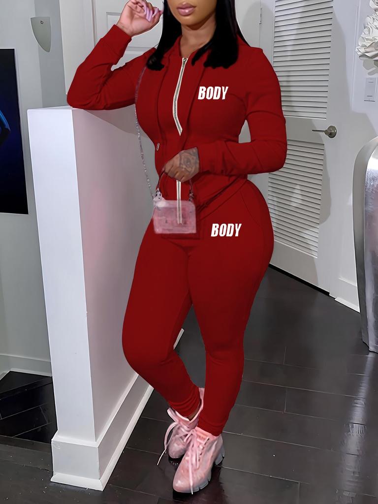 2024 European and American Women's Autumn Hoodie & Sweatpants Set - Casual Letter Print Sportswear