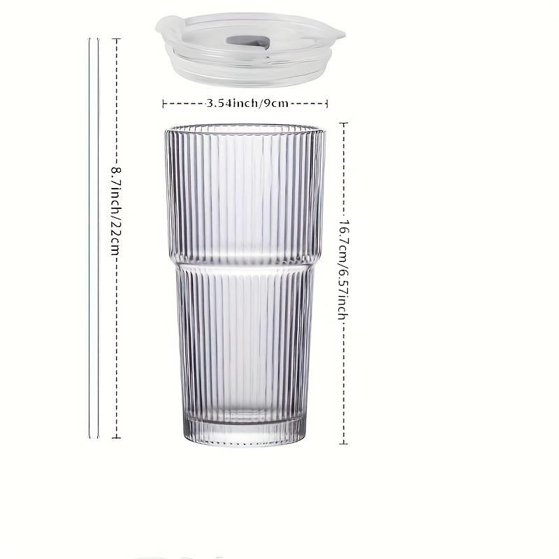 Large Capacity  Stripe Glass Coffee Cup With Lid Cover Straw Transparent Drinking Glasses For Juice Iced Coffee Mugs Drinkware