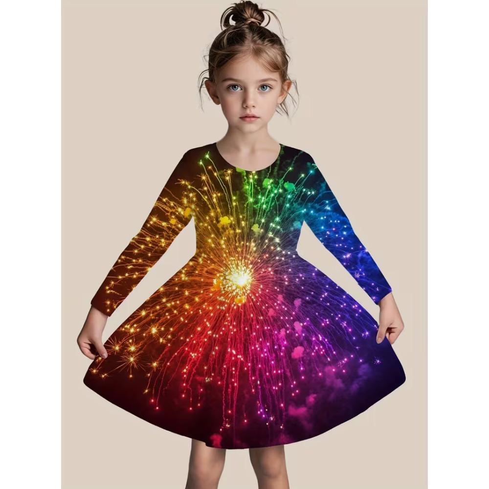 Girls' 3D Yellow Christmas Dress Long Sleeve Summer Spring Vacation Daily Holiday Princess Beautiful Sweet Kids 4-12 Years Casual Dress A Line Dress
