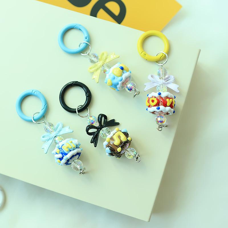 Cute Handdrawn Bead Keychain With Alloy Hook For Bags And Keys