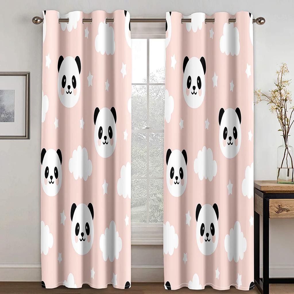 Cute Cartoon Panda High Shading Window Curtain Various Styles of Panda Patterns Thick Blackout Drape Child Bedroom Living Room