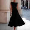 Abito Midi Estivo da Donna 2026 con Maniche a Pipistrello Senza Maniche: Formale Europeo e Americano, A vita stretta, Modellante, Design con Orlo Ampio