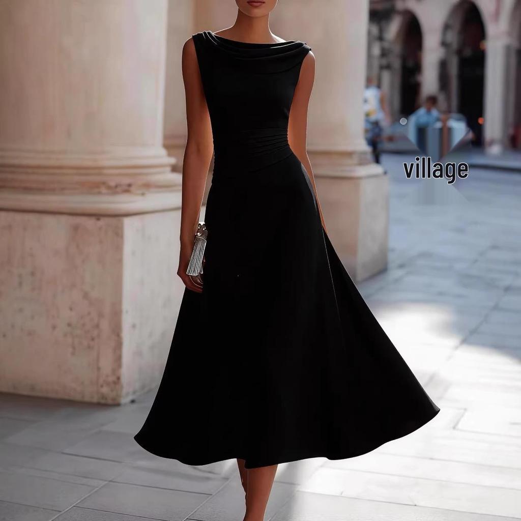Abito Midi Estivo da Donna 2026 con Maniche a Pipistrello Senza Maniche: Formale Europeo e Americano, A vita stretta, Modellante, Design con Orlo Ampio