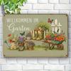 1pc Garden Metal Tin Sign, Willkommen Im Garten, Vintage Plaque Wall Art Decor For Yard Garden Porch, 20.07 X 29.97 Cm