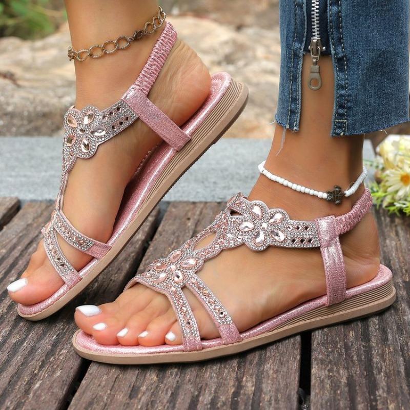 New Crystal Wedge Gladiator Sandals Women Summer Elastic Band Open Toe Sandals Plus Size Casual Beach Shoes for Woman