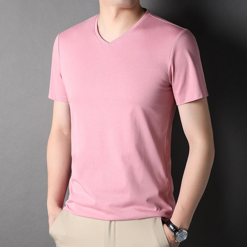 Solid Color Mulberry Silk Short-sleeved T-shirt Men's Round Neck Mercerized Cotton Half-sleeved Men's Thin Trendy T-shirt