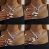 Premium Full Diamond Elliptical Colorful Treasure Necklace Earring Set for Dinner, Annual Meeting, Party, Light Luxury Jewelry