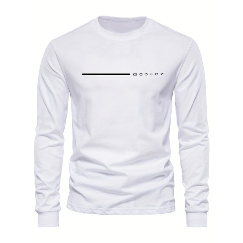 Men's Spring And Fall Fashion Casual Long-sleeved T-shirt Loose PARIS Letters Printed Pullover Round Neck Long Sleeve Sweatshirt