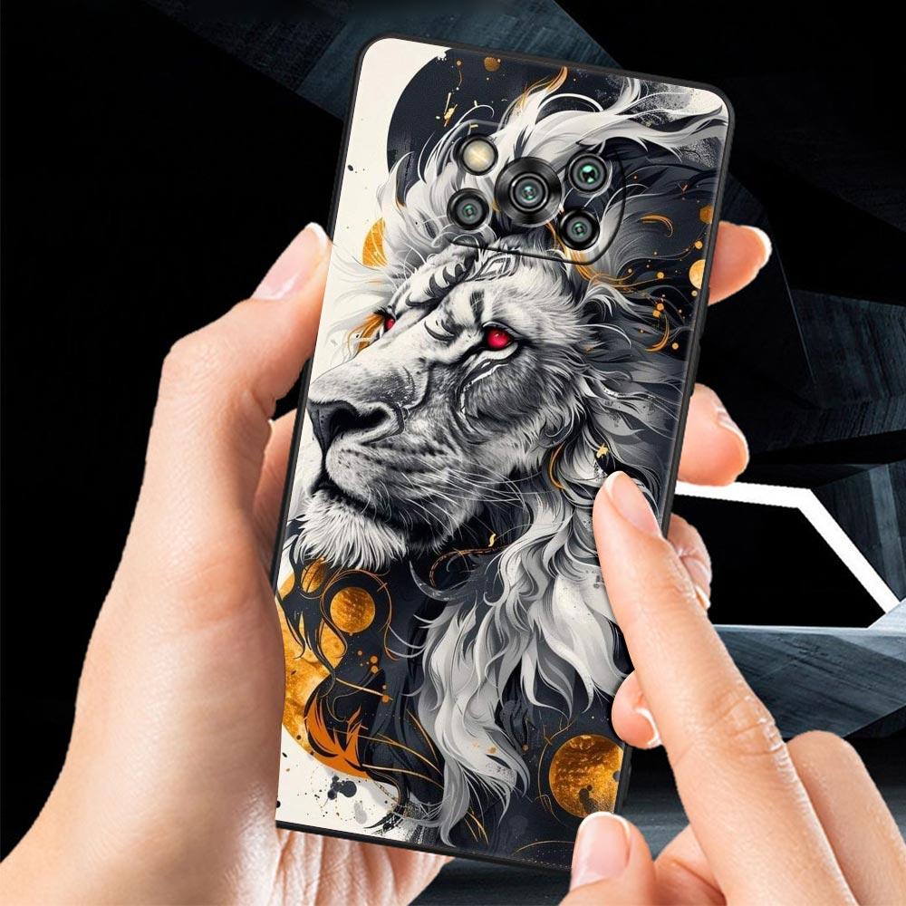 Cross Pattern Bicolor Lion Phone Case for Xiaomi Poco F7 F6 F5 F4 F3 X6 X5 X4 X3 NFC F7 Ultra M4 C51 C55 GT 5G Soft TPU Cover
