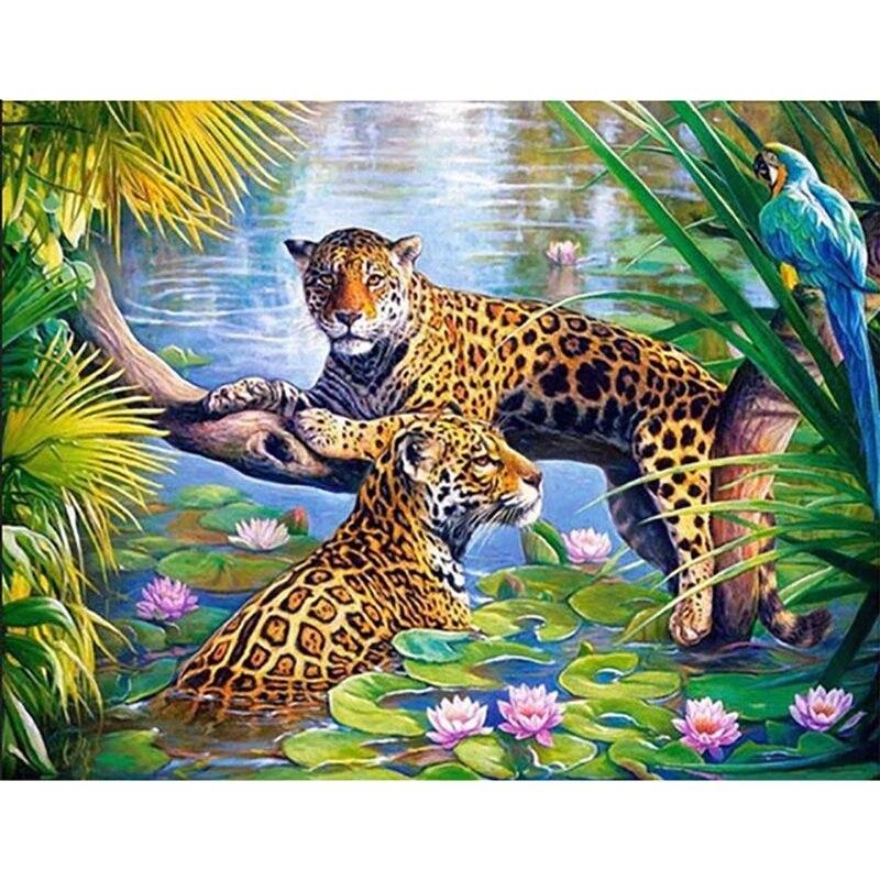 DIY 5D Diamond Painting Leopards Diamond Embroidery Forest Animal Cross Stitch Full Round Drill Resin Home Decor Art Gift