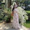 French one-word collar floral tube top spring and summer seaside vacation style skirt suit women