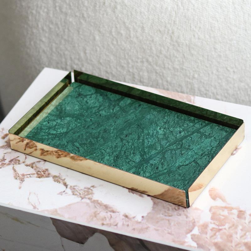 Light Luxury New Chinese Style Marble Tray Fruit Plate Storage Living Room Model Room Villa Hotel High-end Jewelry Ornaments