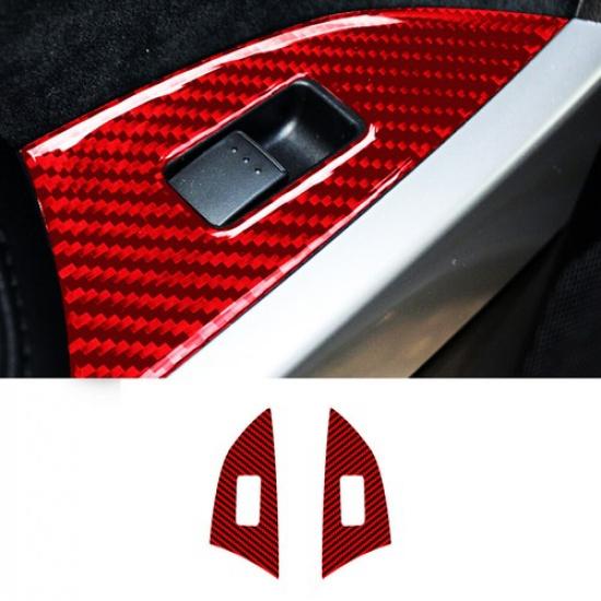 2Pcs Red Carbon Fiber Interior Rear Door Control Cover Trim For Mazda CX-9