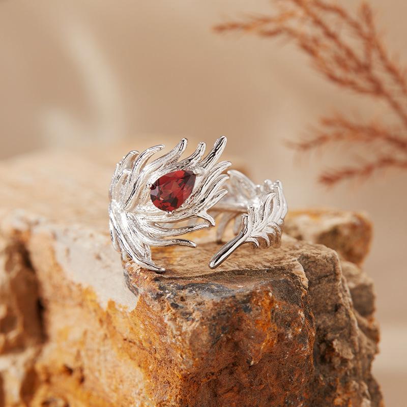 Natural Tanzanite Topaz Garnet Color Treasure Ring Women'S S925 Sterling Silver Feather Open Ring Earrings