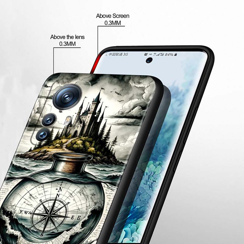 Vintage compass illustration Phone Case For Xiaomi Mi 15 14 13 13T 12 12T 12S 11 11i 11T Pro Ultra Lite 5G Black Soft