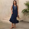TikTok Europe Sleeveless V-Neck Summer Dress 2026 - Women's Casual Long Dress with Unique Craftsmanship.