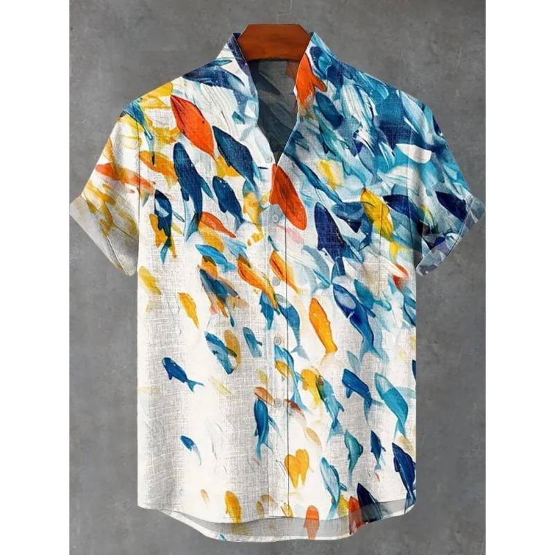 Tierprint Herrenhemd Sommer Lässig Kurzärmliges Oberteil Hawaiianhemd Herren Oversized Revers Knopf Herrenhemden