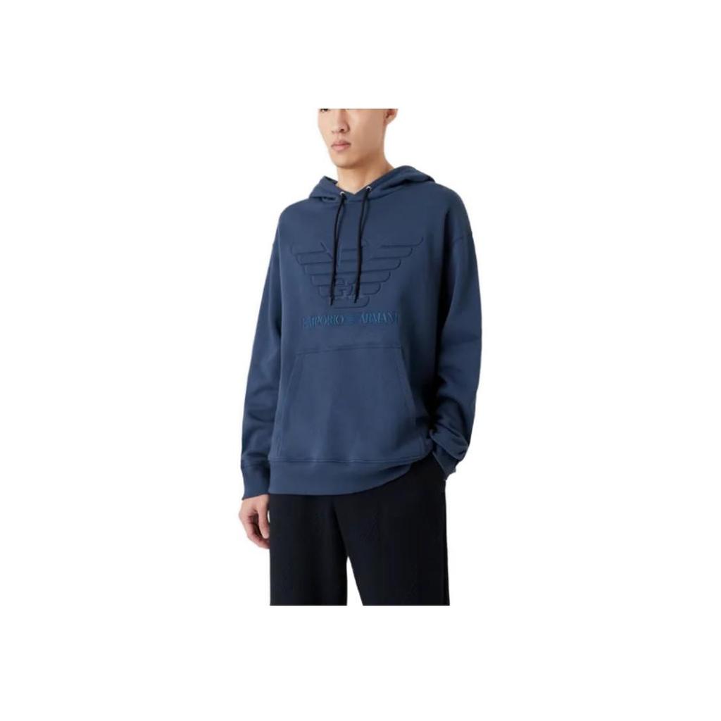 Emporio Armani Logo Print Loose Fit Long Sleeve Hoodie Men hoodies Navy-Blue 3R1M7Q-1JWEZ-0922