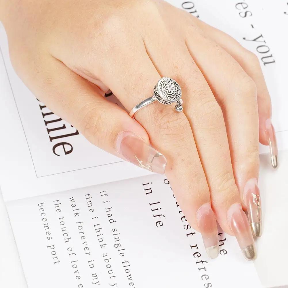 Buddhist Rotating Fidget Finger Rings for Women Spinner Adjustable Good Luck Buddhist Tibetan Prayer Anti Stress Anxiety Ring