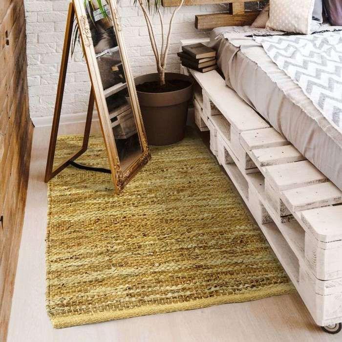 Ochre Braided Leather Rug 120x170