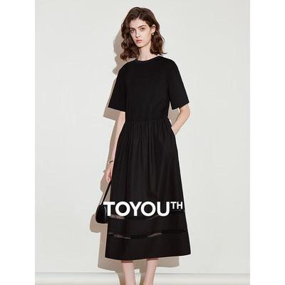 Women's Spliced Lace Cutout Short Sleeve A-Line T-Shirt Dress