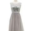 Damen Abendkleid Durchsichtiges Netz Glänzendes Pailletten-Patchwork Figurbetonte Taille Ärmellos Zum Ausgehen