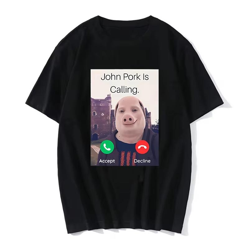 Funny John Pork Is Calling Answer Call Phone Tee Shirt for Women Pig Tops Gothic Hip Hop Tshirt Streetwear Clothes Streetwear