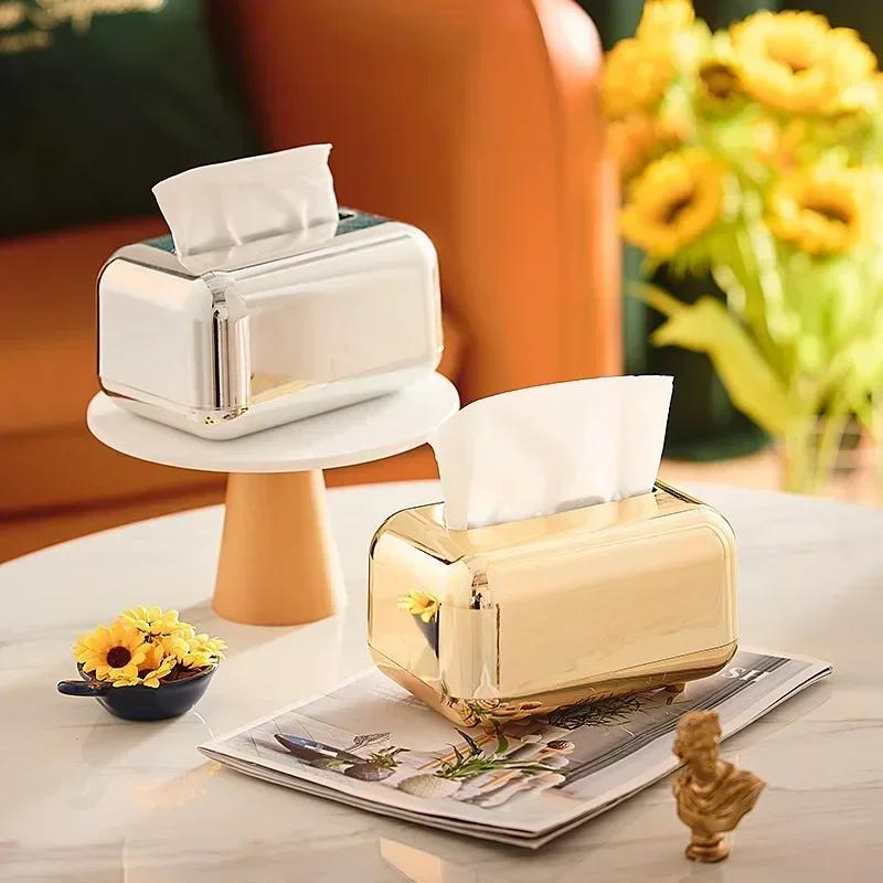 Household Fashion Golden Sliver Tissue Box Storage Napkin Holder Kitchen Tissue Box Paper Case Organizer Ornament Craft Desktop
