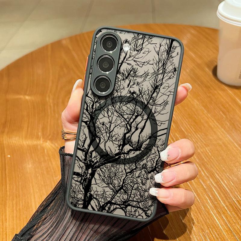 Rose Flower Pattern Magnetic Phone Case For Samsung Galaxy A57 A37 A17 A56 A36 A55 A35 A26 A16 A25 A15 5G A54 Acrylic Back Cover