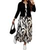 Plus Size Women's Autumn/Winter Casual Printed Skirt & Dress Set with Pockets