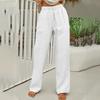 Pantaloni Casual da Donna alla Moda, Colorati, Vita Elastica, Cotone e Lino, Gamba Dritta Larga