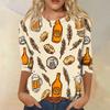 Women’s Casual Crew Neck Three Quarter Sleeve Top with Festival and Snack Print for Everyday Wear and Seasonal Events