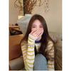 2025 Spring Women's Korean Style Love Embroidery Contrast Stripe Knitted Top